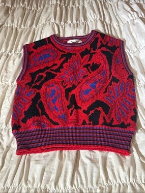 Karen Scott Red, Black & Blue Striped Knit Vest